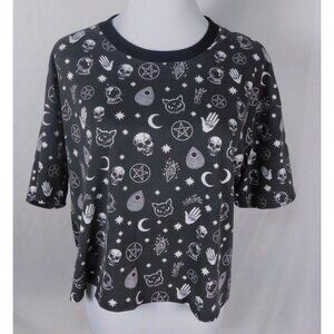 Witchcore Crop Tee Occult Print Skulls Moons Pentagram Unbranded M/L